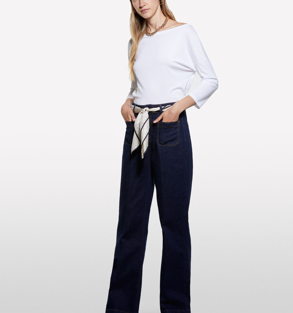 T-shirt blanc à col bateau - t-shirts à manches longues pour femme - Blanc | Sisley image number 1